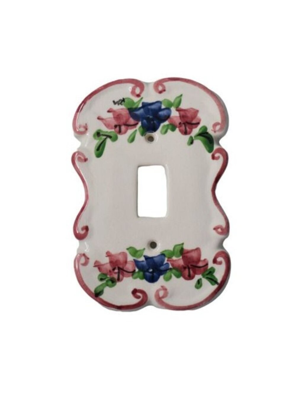 Vintage Switch Wall Plate Pottery by Levine Scrolled Edges Flowers Single Toggle